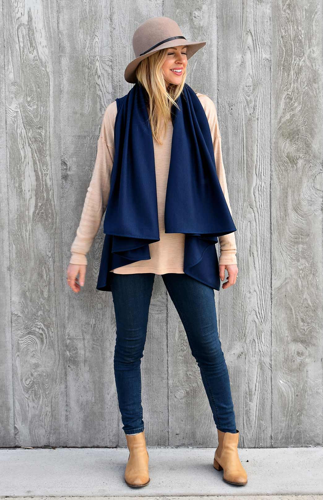 Indigo Blue Women's Merino Wool Sleeveless Wrap