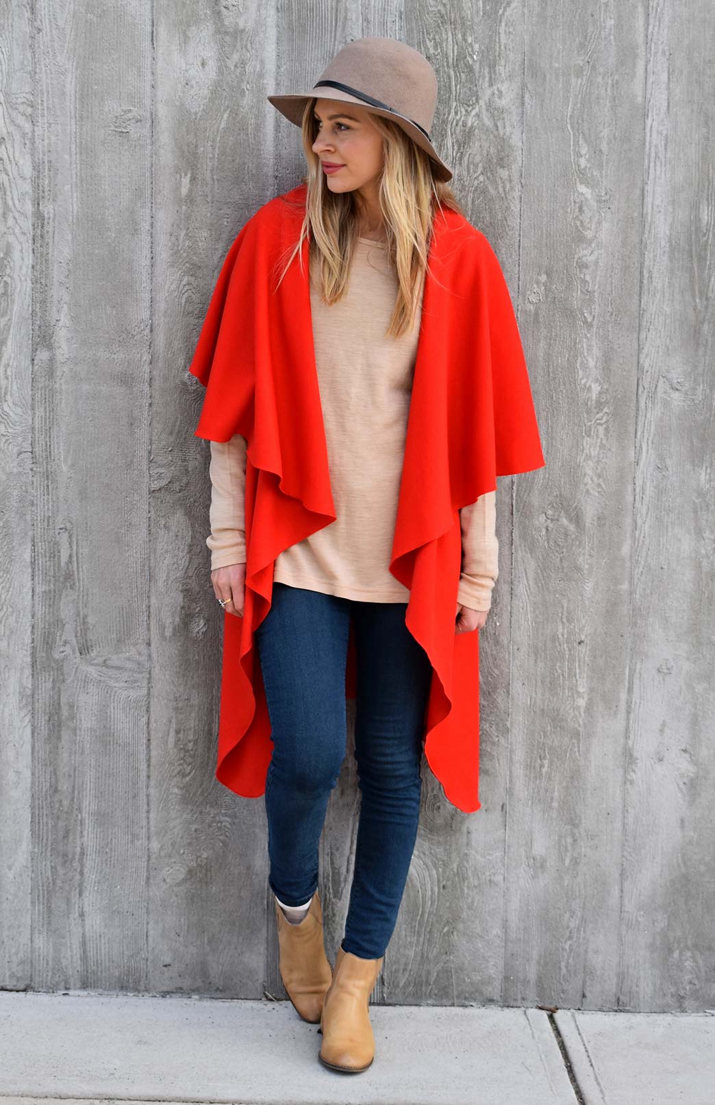 Californian Poppy Red Women's Merino Wool Sleeveless Wrap