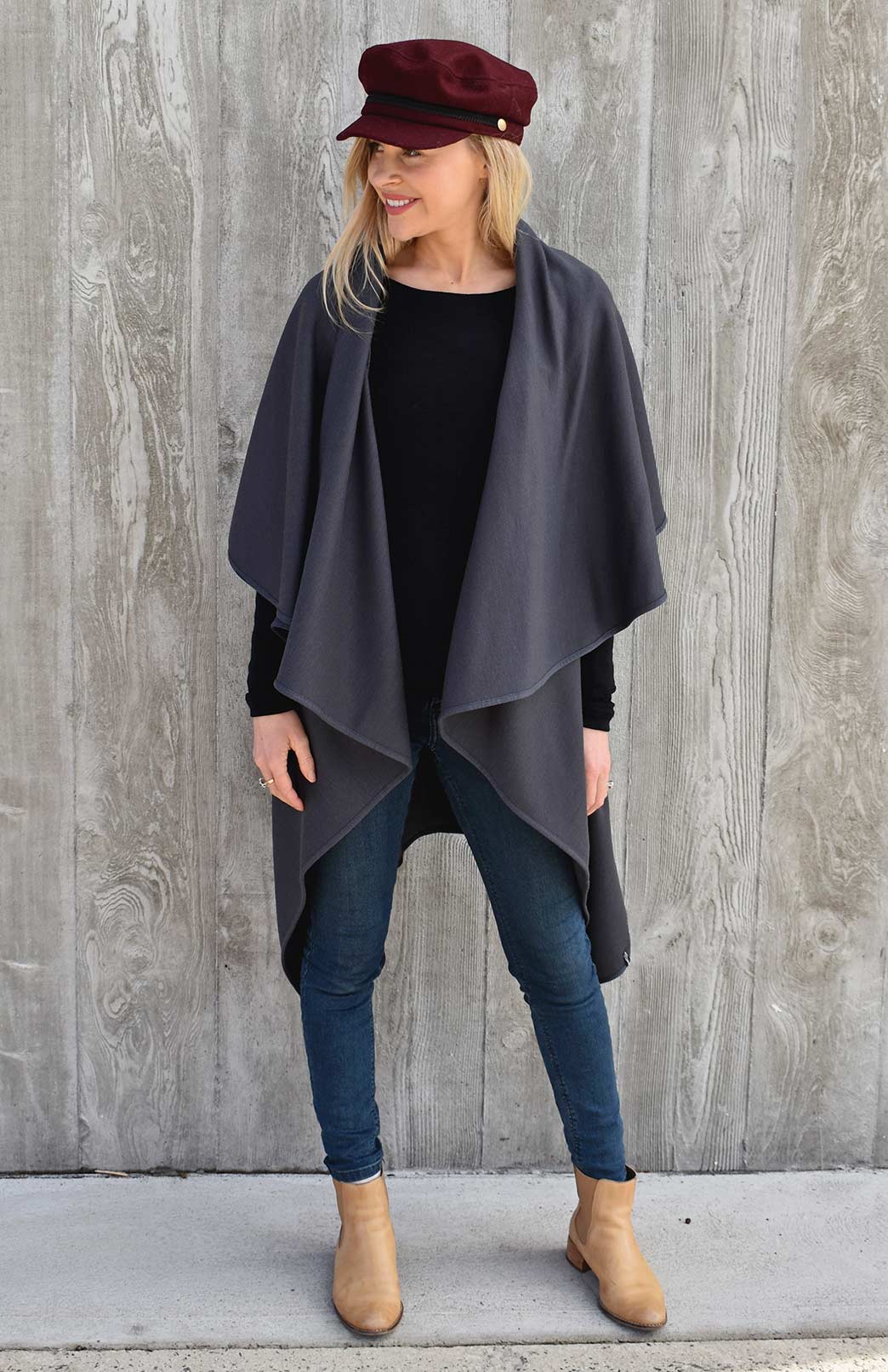 Steel Grey Women's Merino Wool Sleeveless Wrap