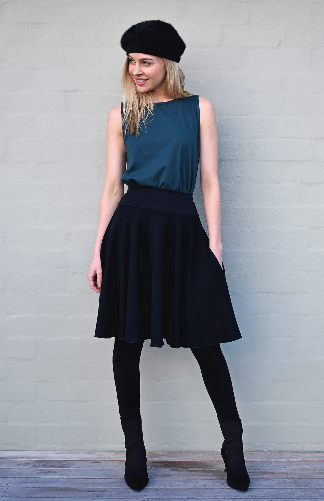 Black Women's Merino Wool Heavyweight Circle Skirt
