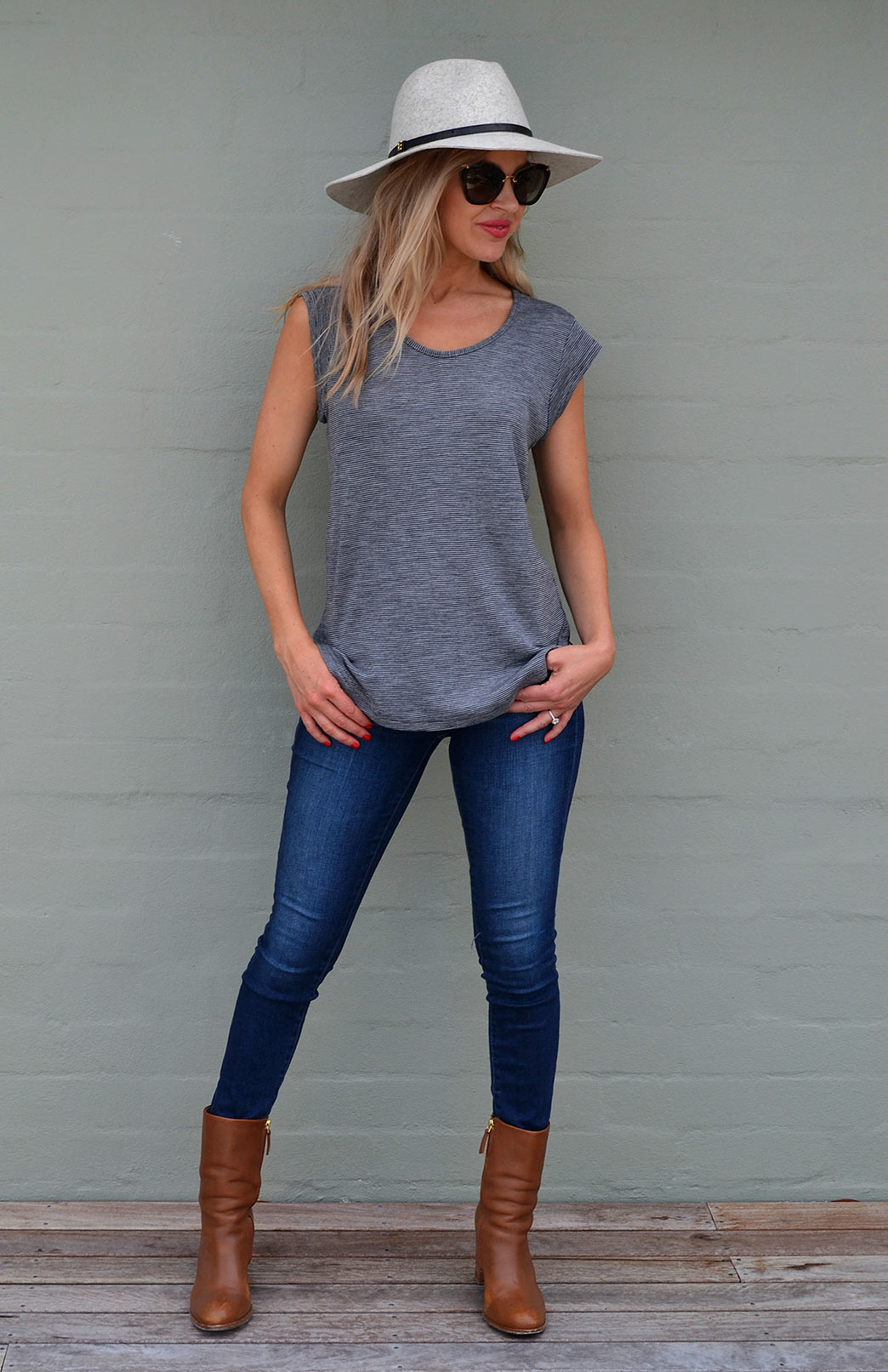 Grey Pinstripe Women's Merino Wool Cap Sleeve T-Shirt
