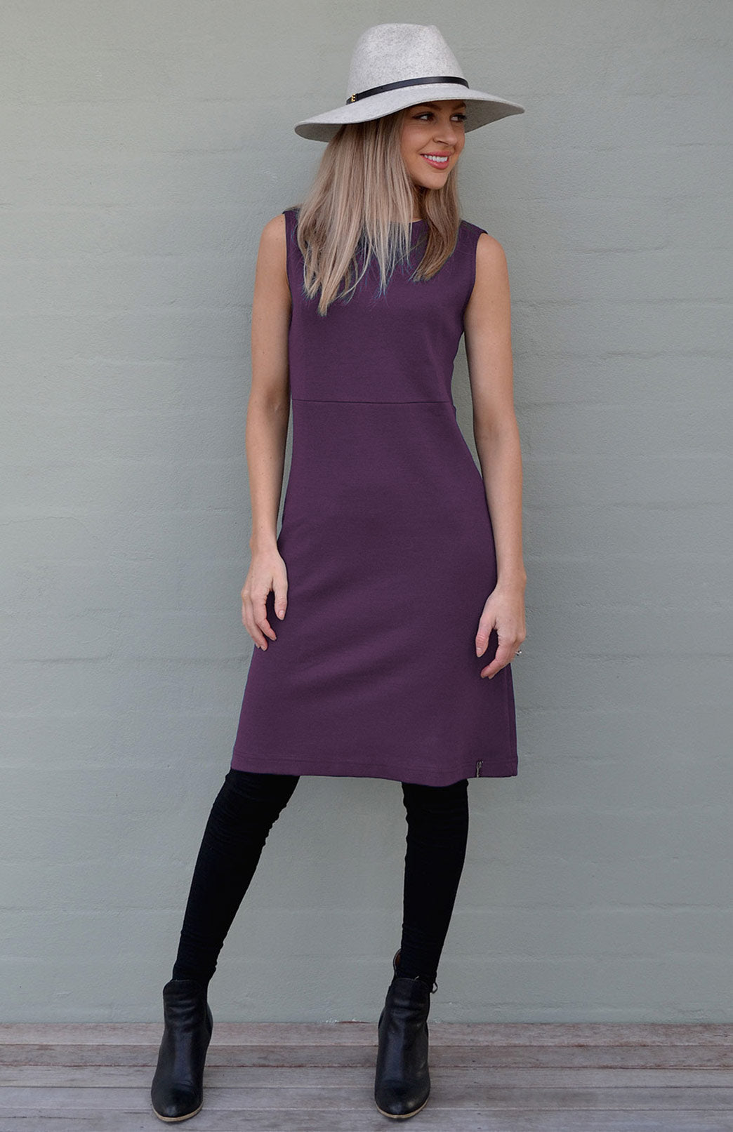 Aubergine Purple Women's Merino Wool Sleeveless Straight Dress