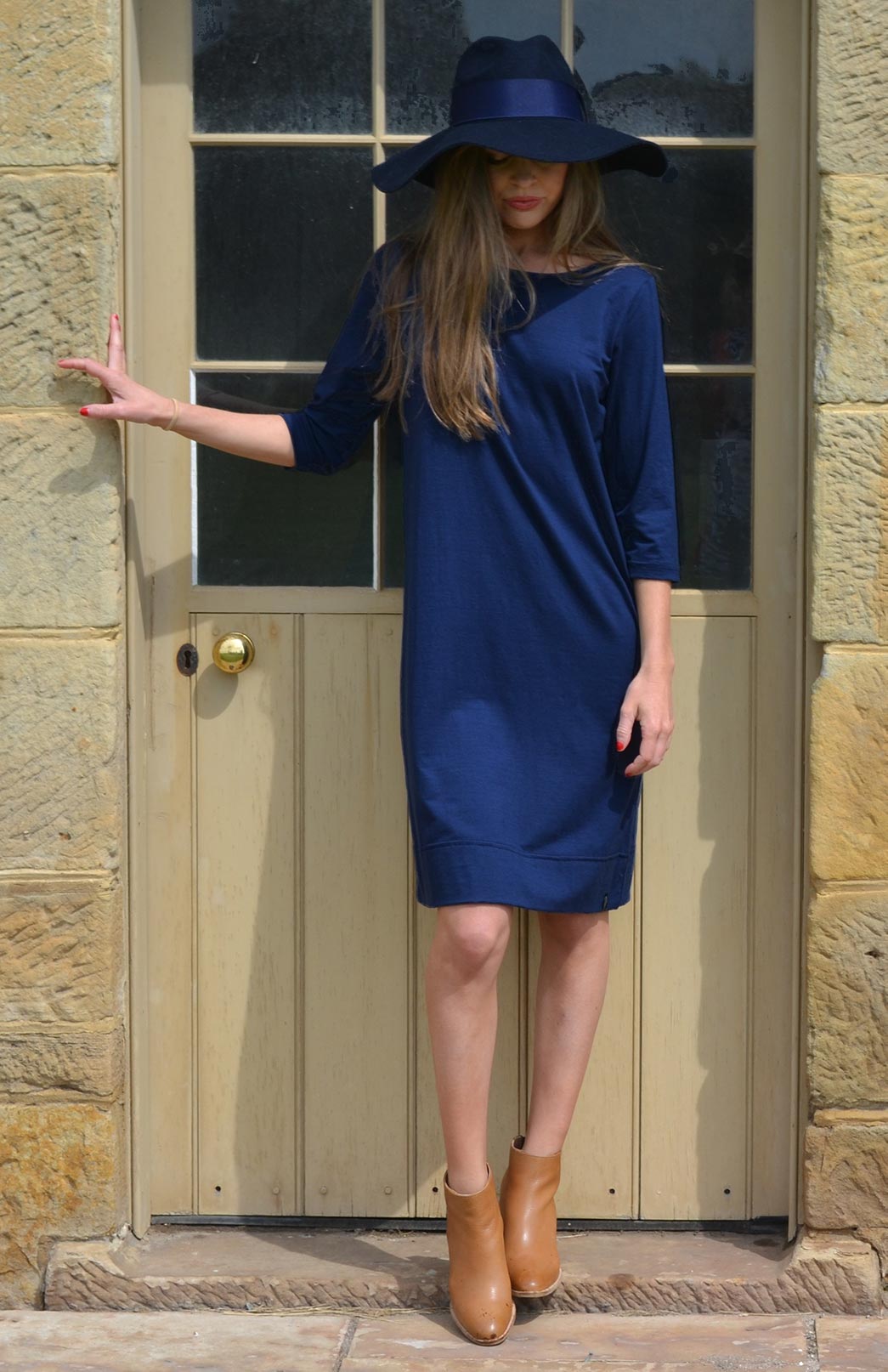 French Navy Blue Women's Merino Wool Shift Dress