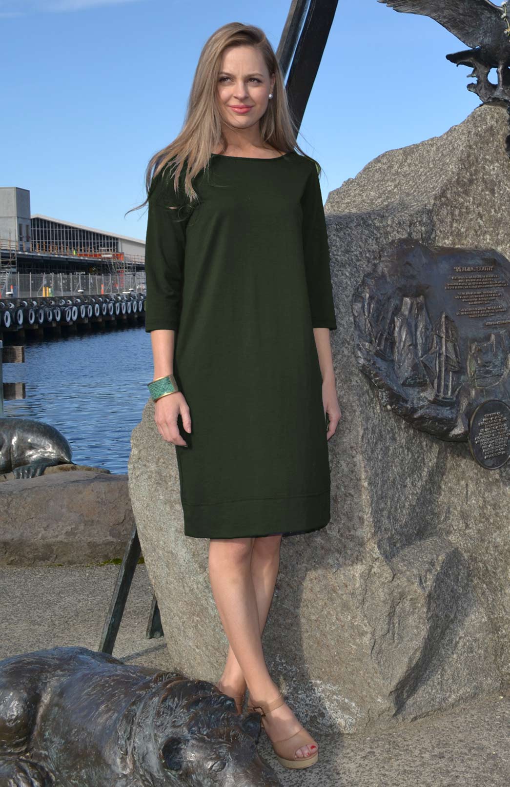 Kale Green Women&#39;s Merino Wool Shift Dress
