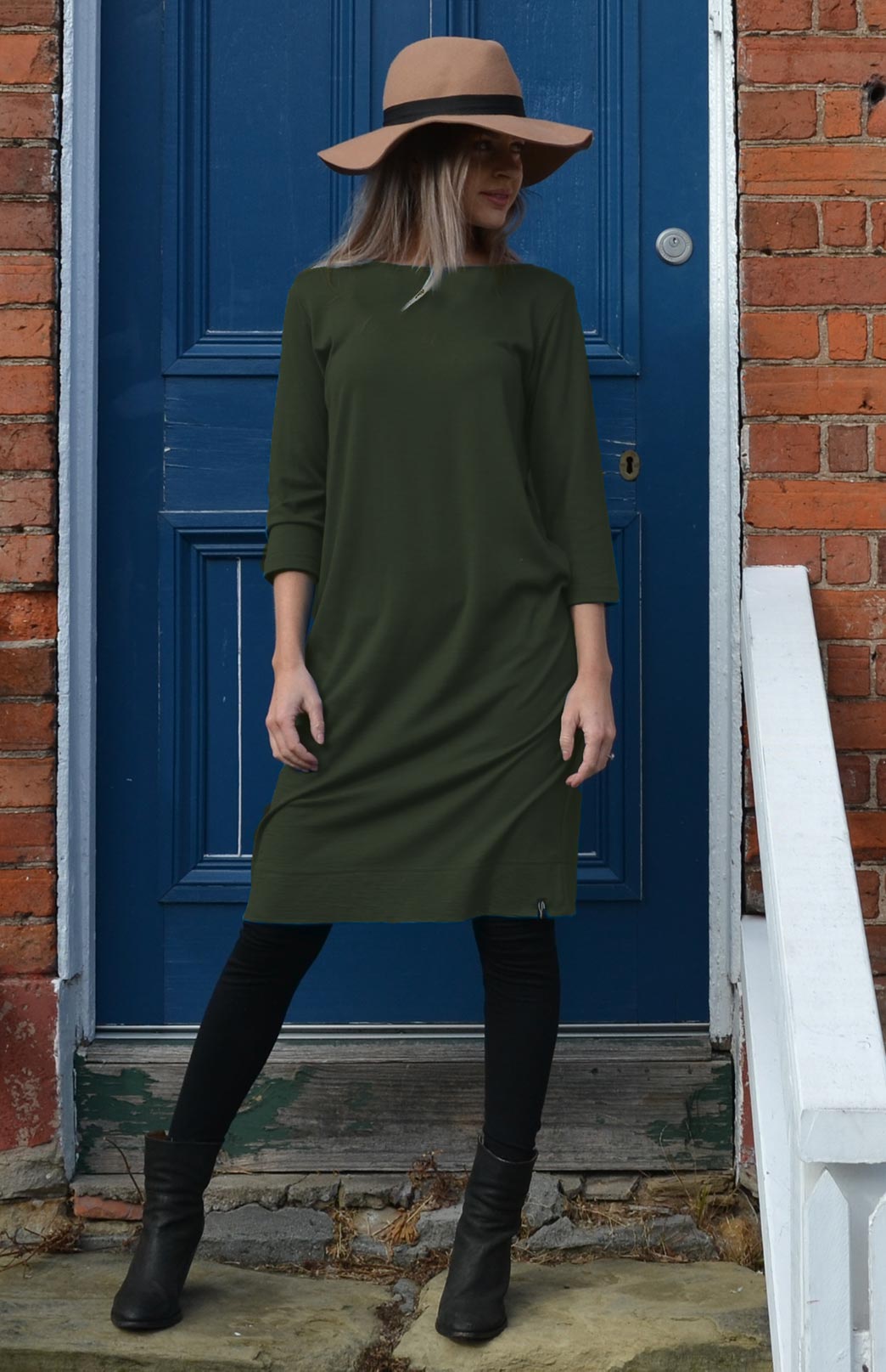 Kale Green Women&#39;s Merino Wool Shift Dress

