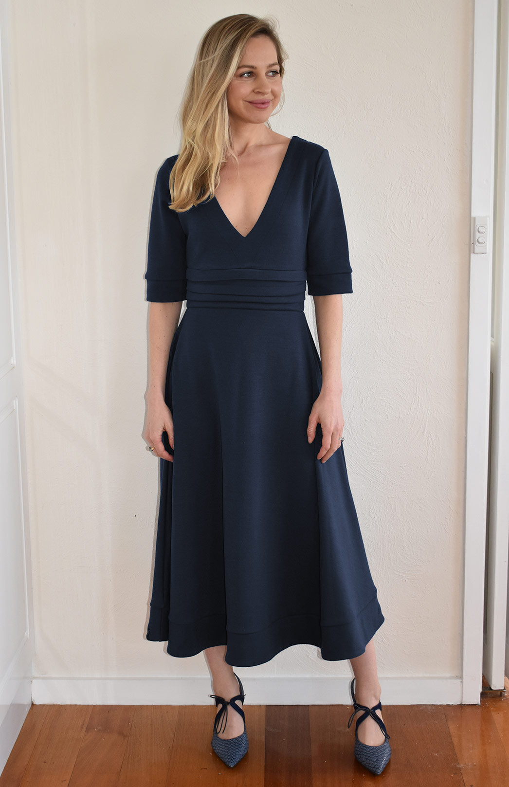 Ava Dress - Ponte Women's Merino Wool V-Neck Classic Dress