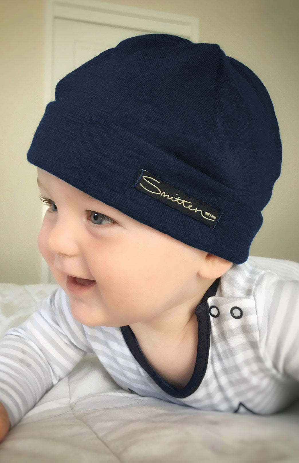 Navy Blue Merino Wool Thermal Beanie for Babies and Children