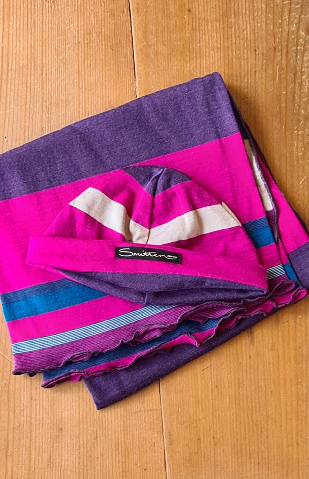 Grape Purple Multi Stripe Pure Merino Wool Baby Wrap and Beanie Set