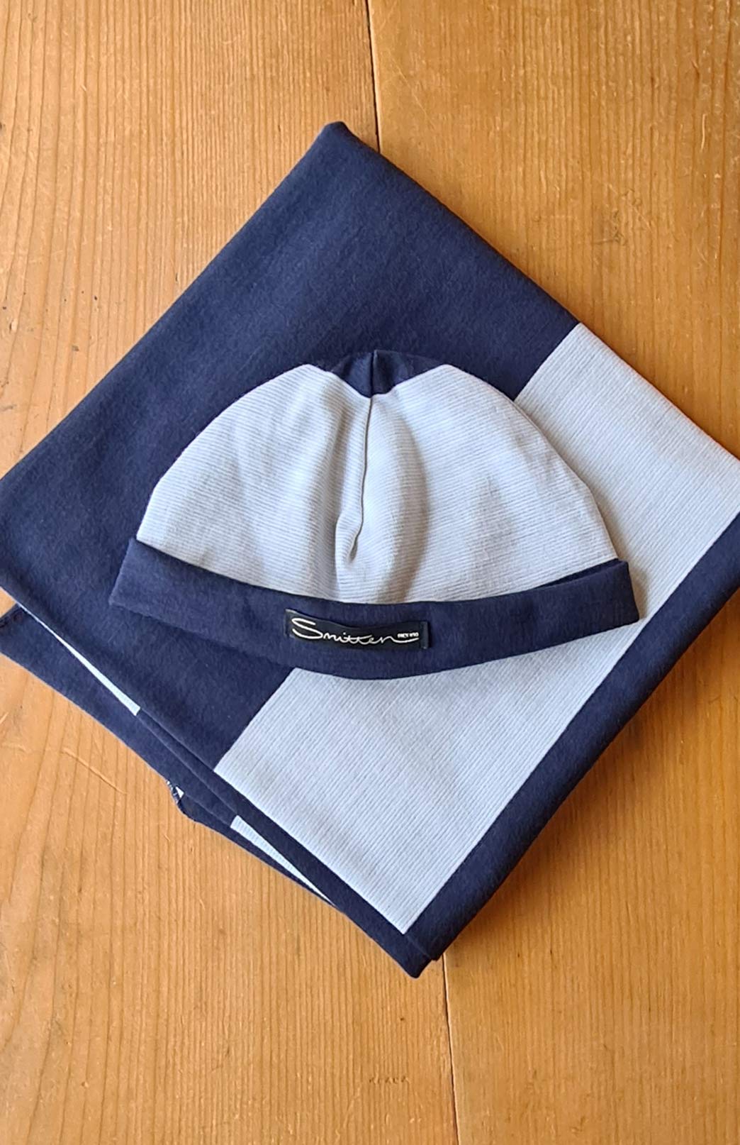 Ink Armani Wide Stripe Pure Merino Wool Baby Wrap and Beanie Set