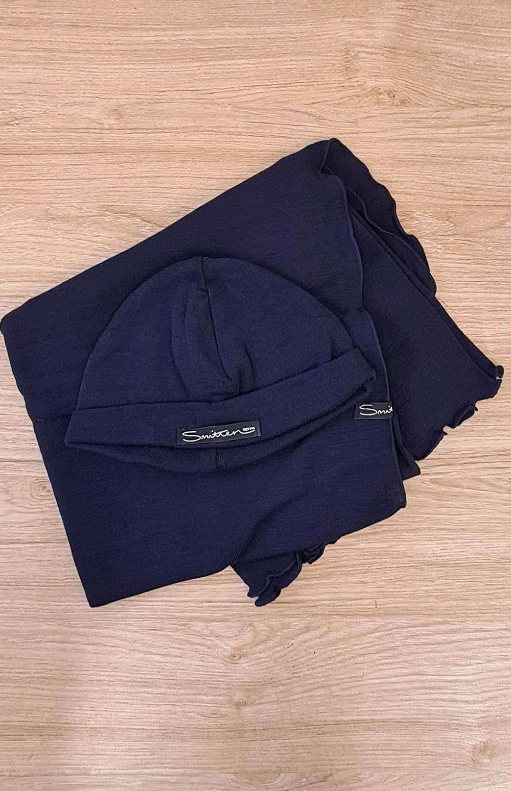 Navy Blue Pure Merino Wool Baby Wrap and Beanie Set