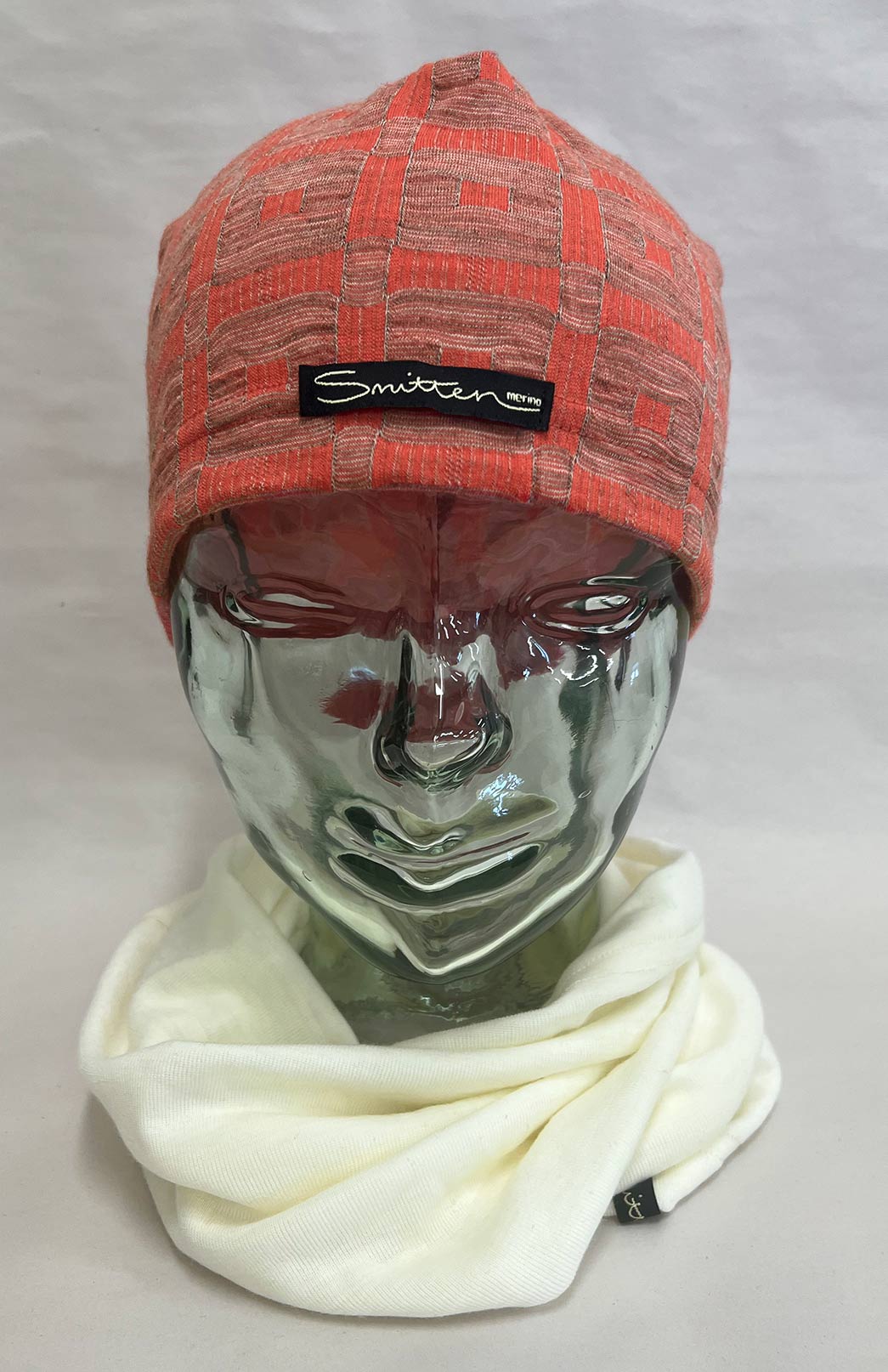 Hot Coral Check Unisex Merino Wool Thermal Beanie