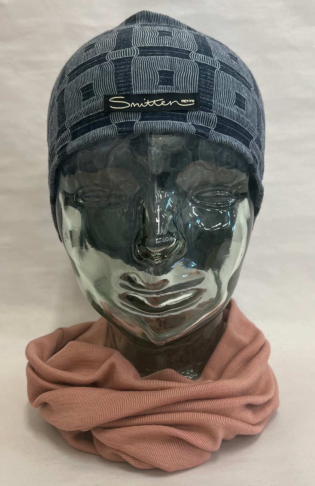 Steel Blue Check Unisex Merino Wool Thermal Beanie