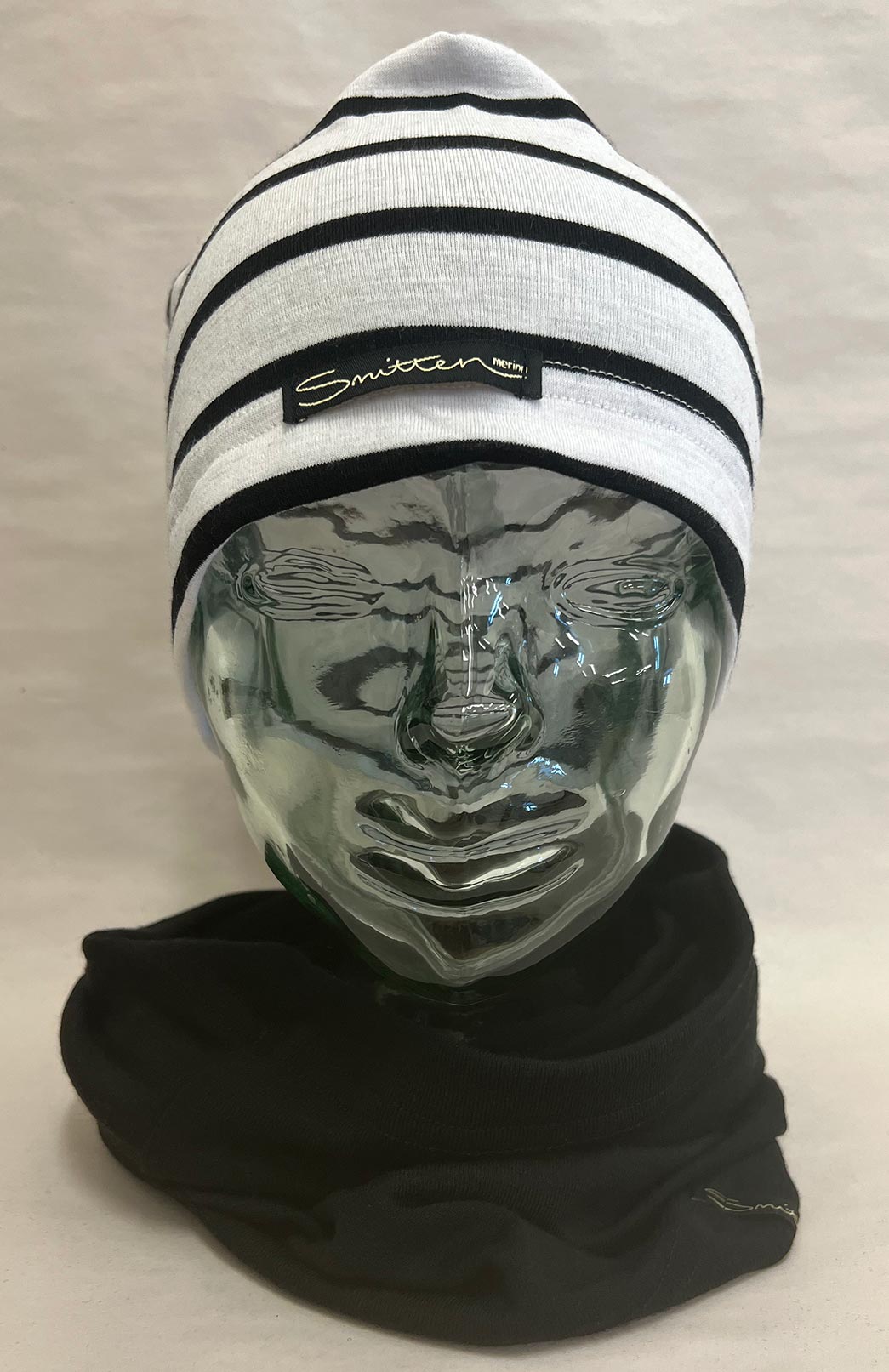 White & Black French Stripe Unisex Merino Wool Thermal Beanie