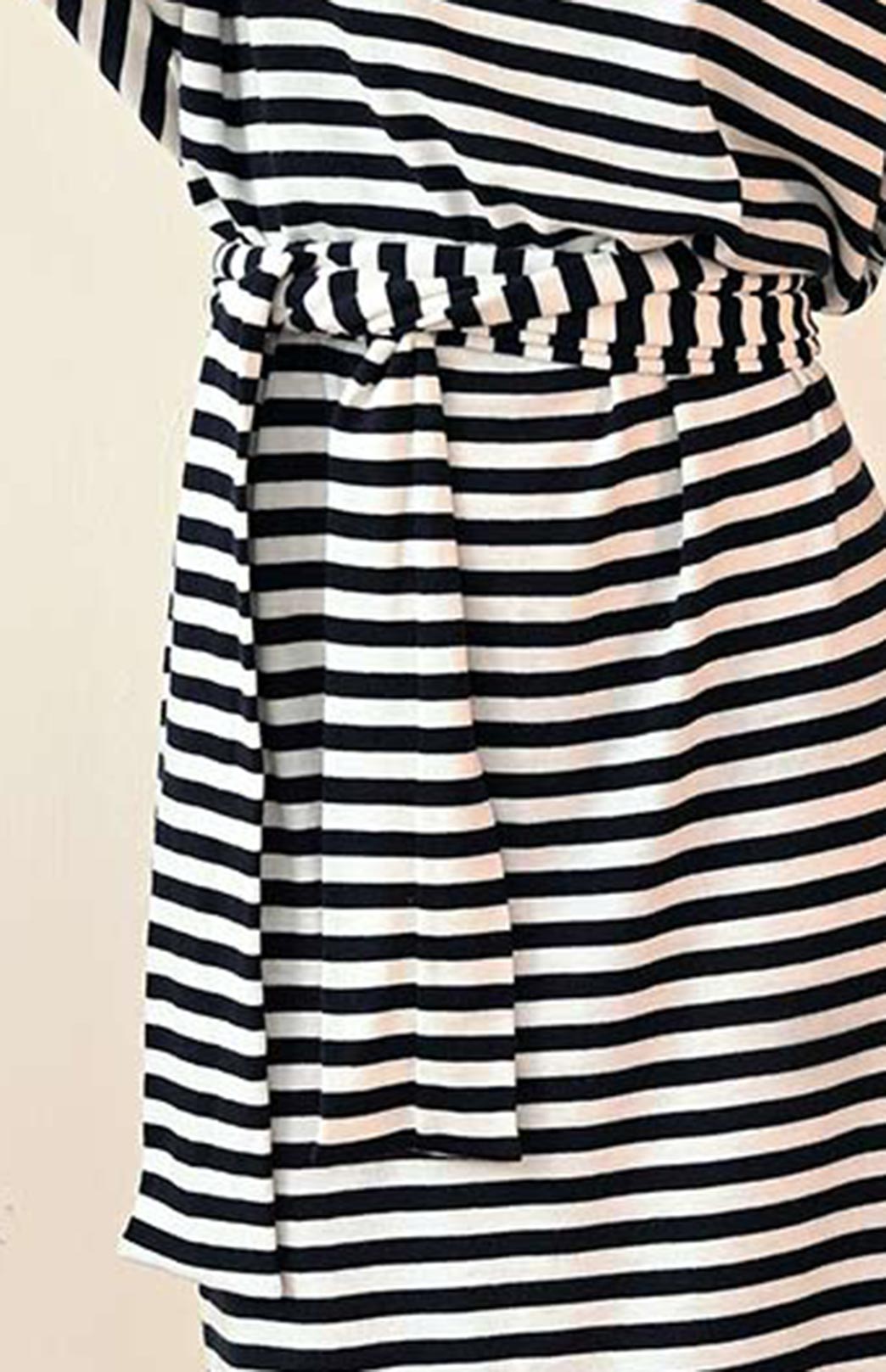 Navy Blue and Ivory Stripe 9cm Wide Merino Wool Belt Tie