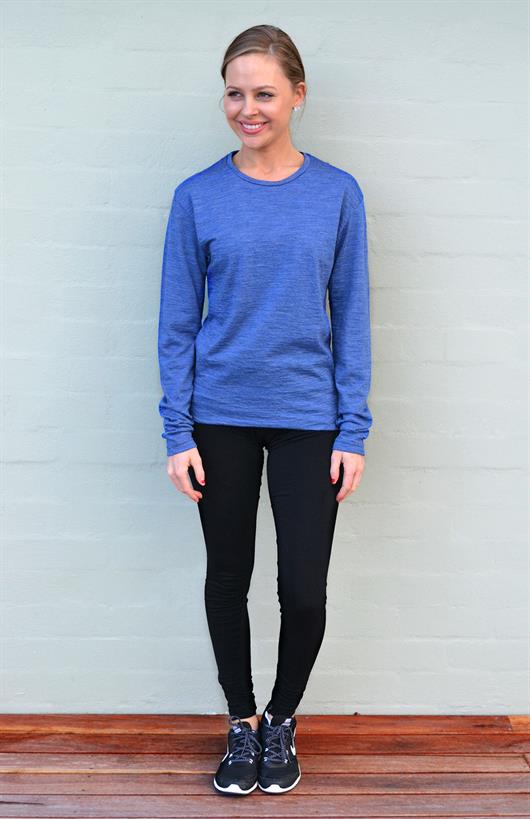Blue Marl Women's Merino Wool Long Sleeve Lightweight Crew Neck Top