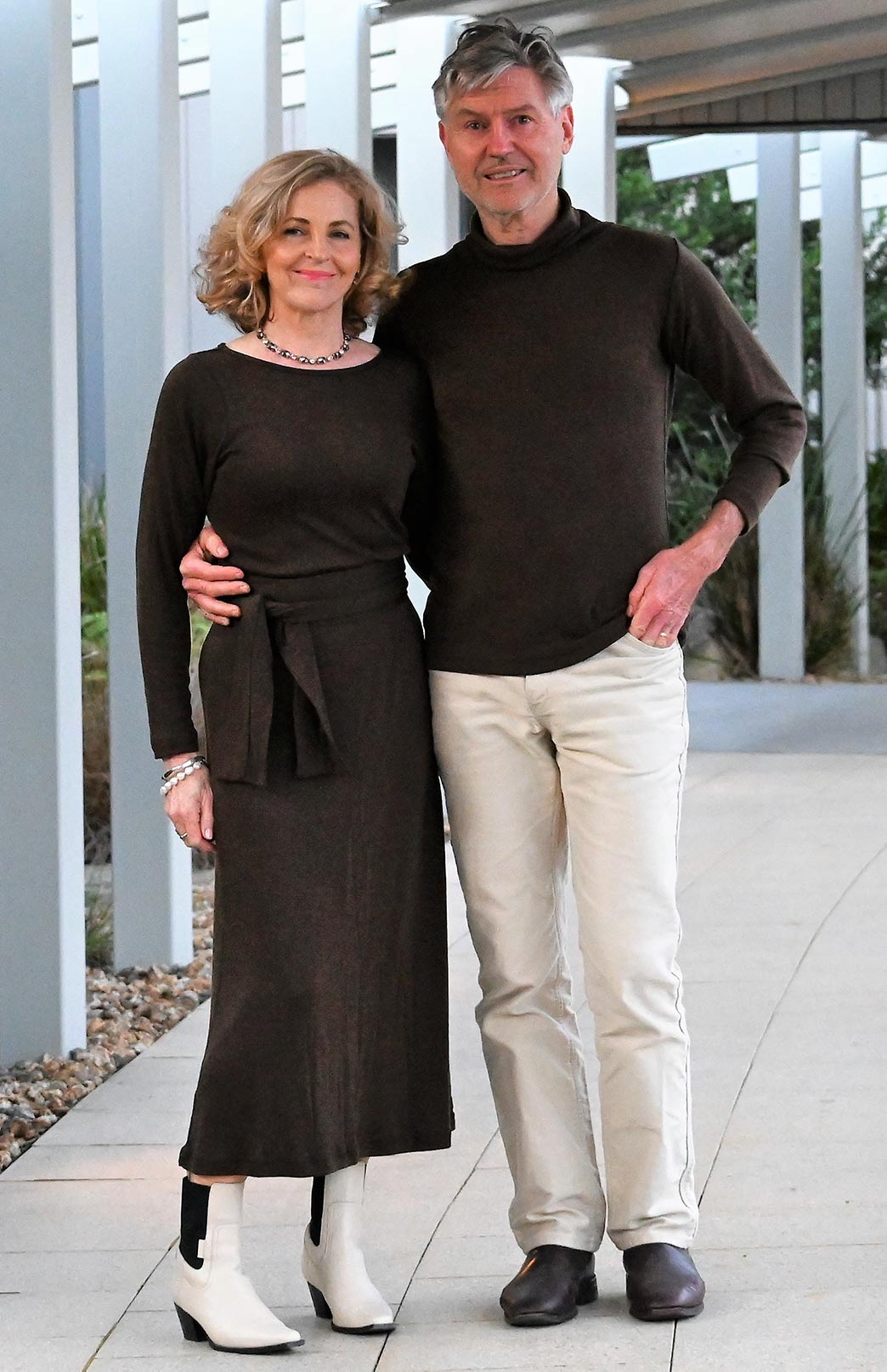 Chocolate Women's Merino Wool Boat Neck Midi Dress with Long Sleeves