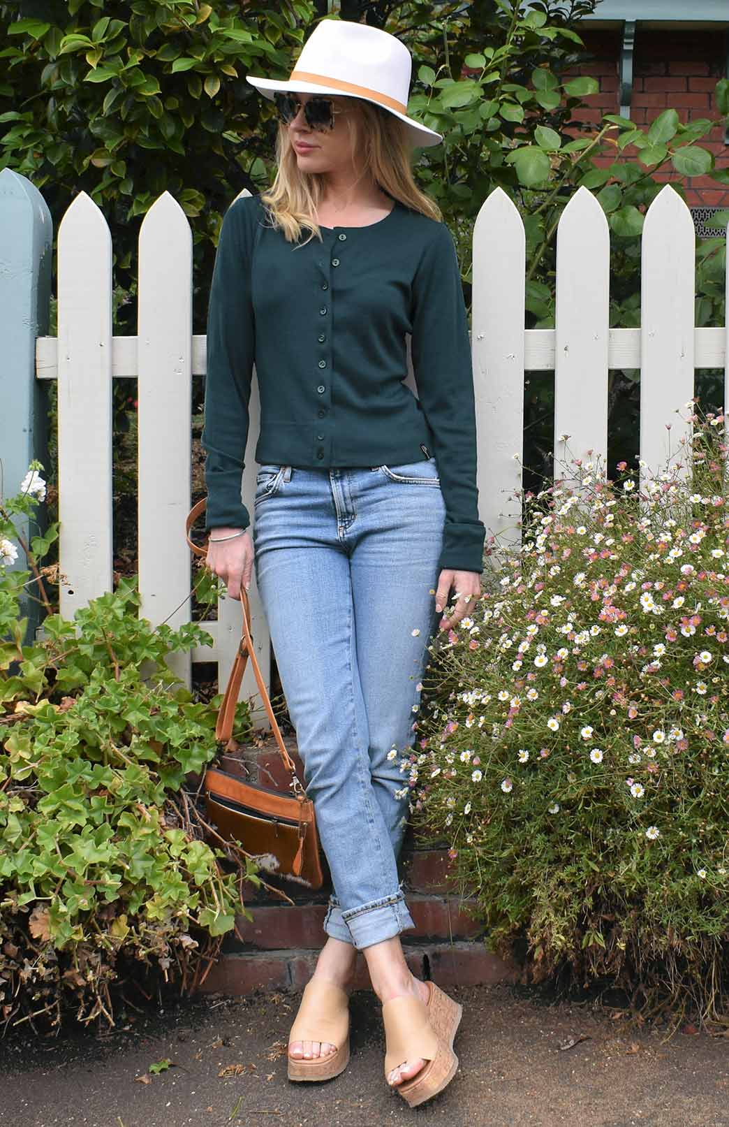 Deep Sea Green Women's Merino Wool Long Sleeve Round Neck Waist Cardigan