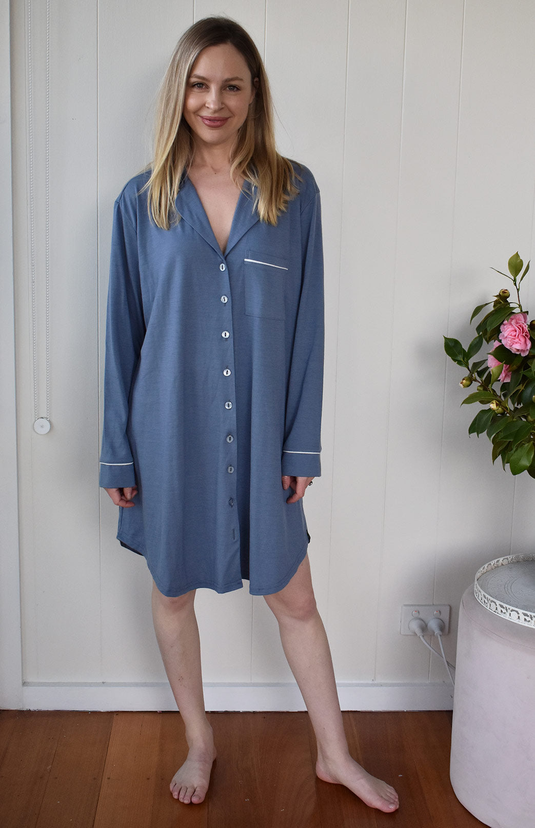 Button Down Nightshirt Women's Merino Wool Button Down Long Sleeved Nightshirt