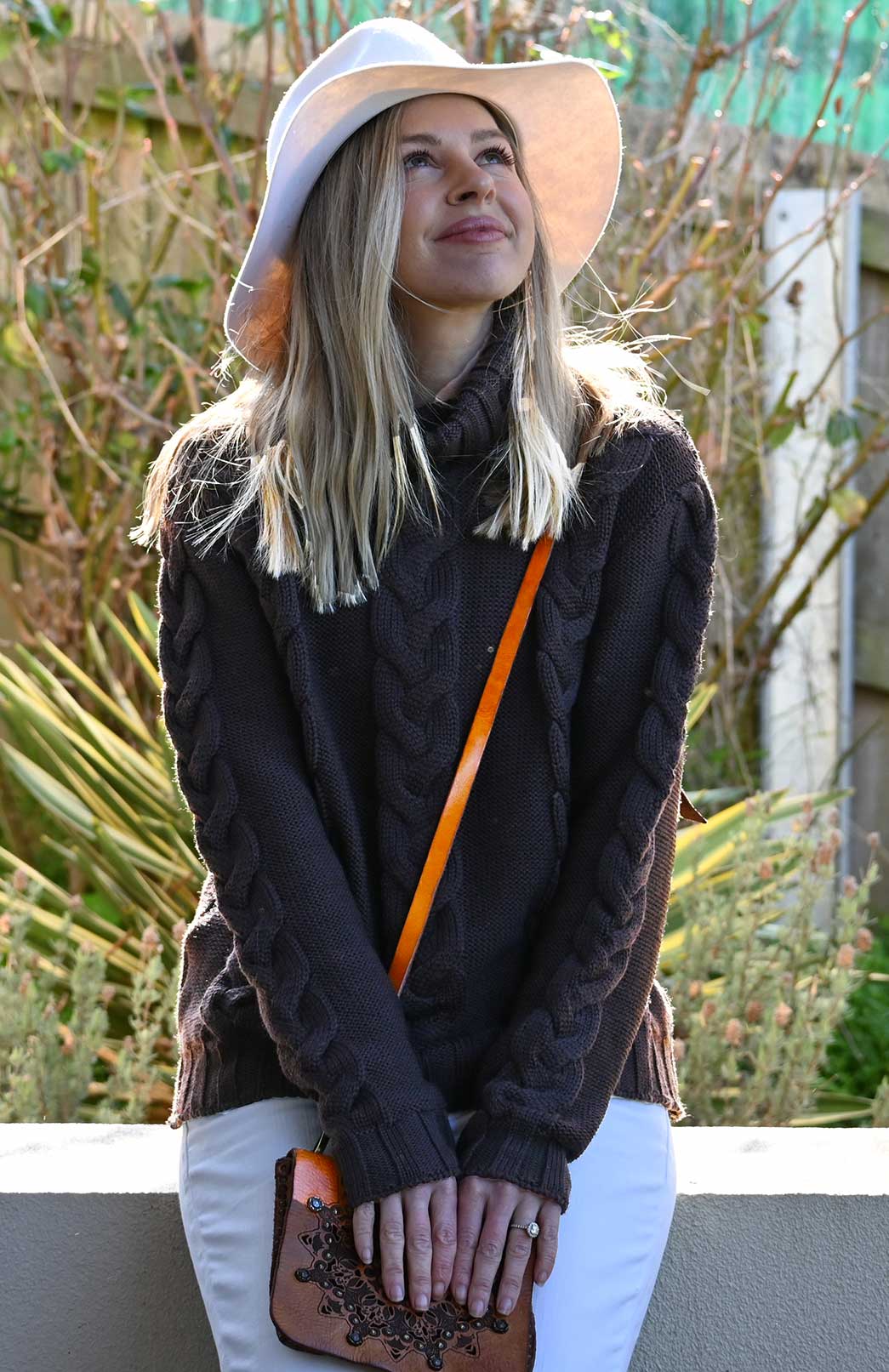 Chocolate Women's Merino Wool Cable Knit Jumper 