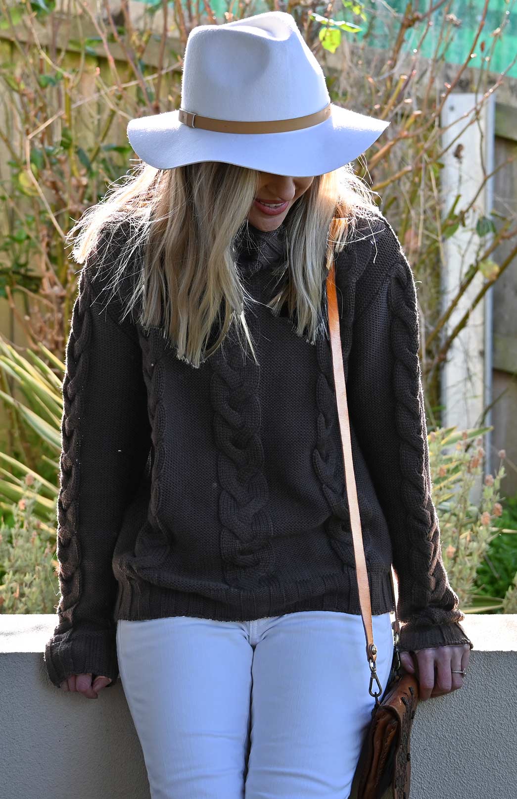 Chocolate Women's Merino Wool Cable Knit Jumper 