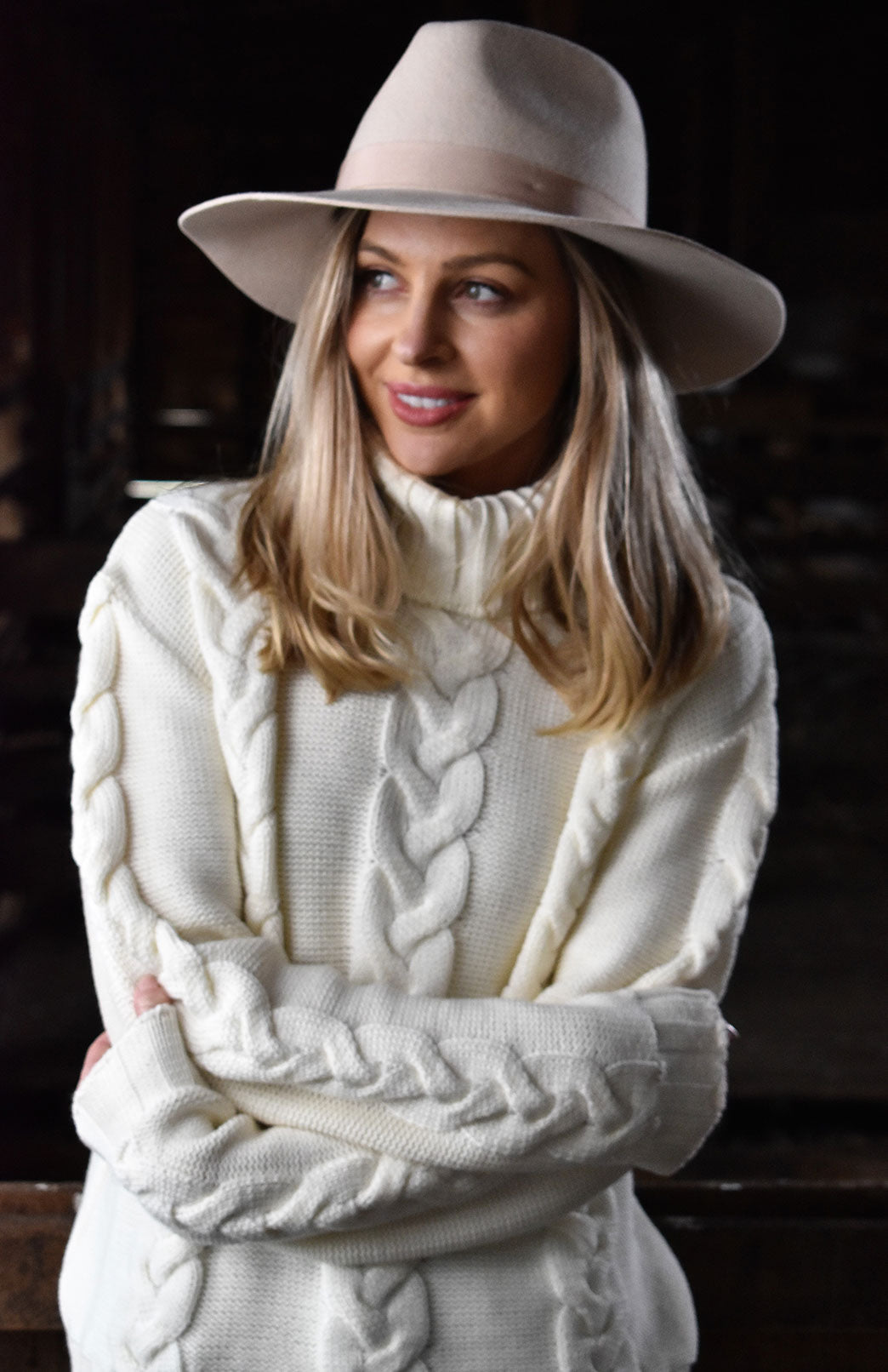 Ivory Women's Merino Wool Cable Knit Jumper 