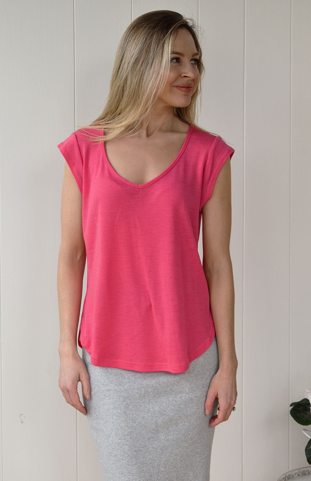 Lipstick Pink Women's Merino Wool Cap Sleeve T-Shirt
