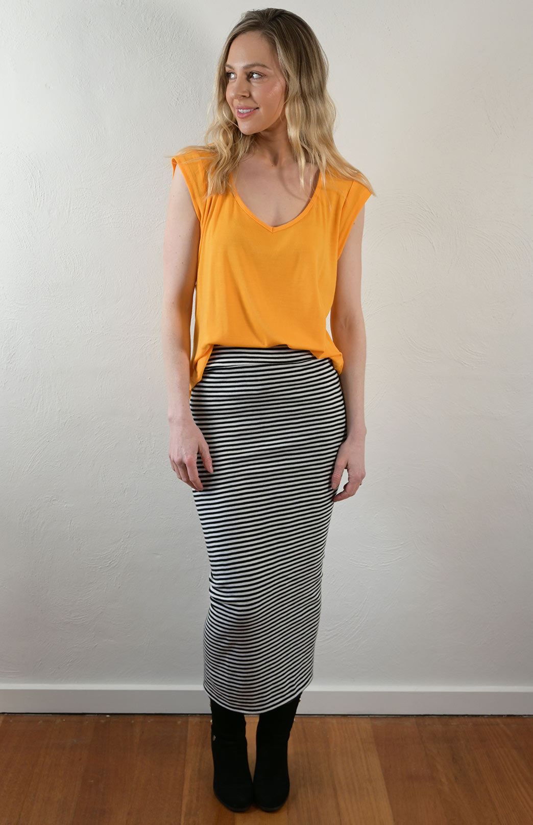 Black and White Stripe Women's Merino Wool Long Tube Skirt