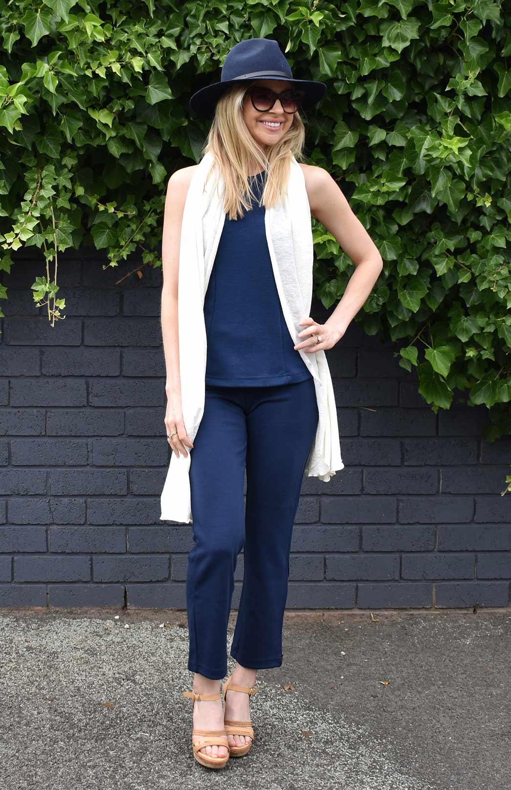 French Navy Blue Women's Merino Wool Capri Pants