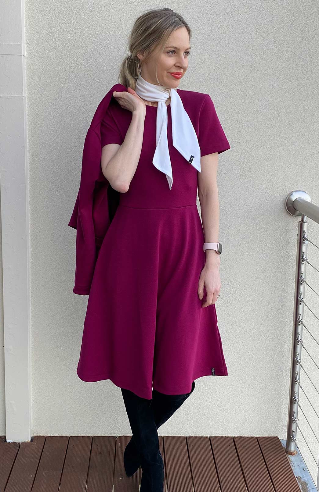 Magenta Women's Merino Wool Short Sleeve Trans-seasonal Dress