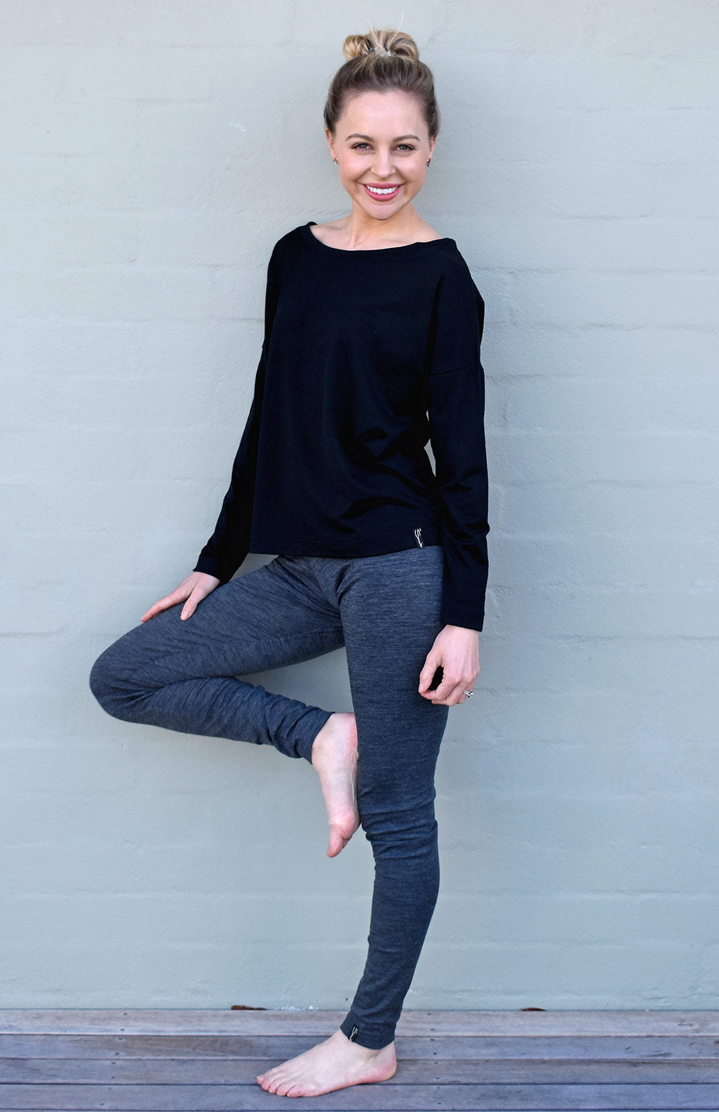 Charcoal Marl Women's 230g Merino Wool High Waisted Leggings &amp; Yoga Pants 