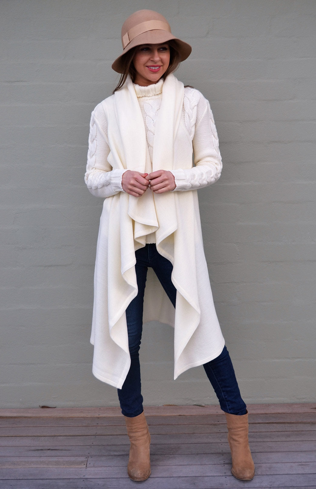 Ivory Women's Merino Wool Classic Knitted  Sleeveless Wrap