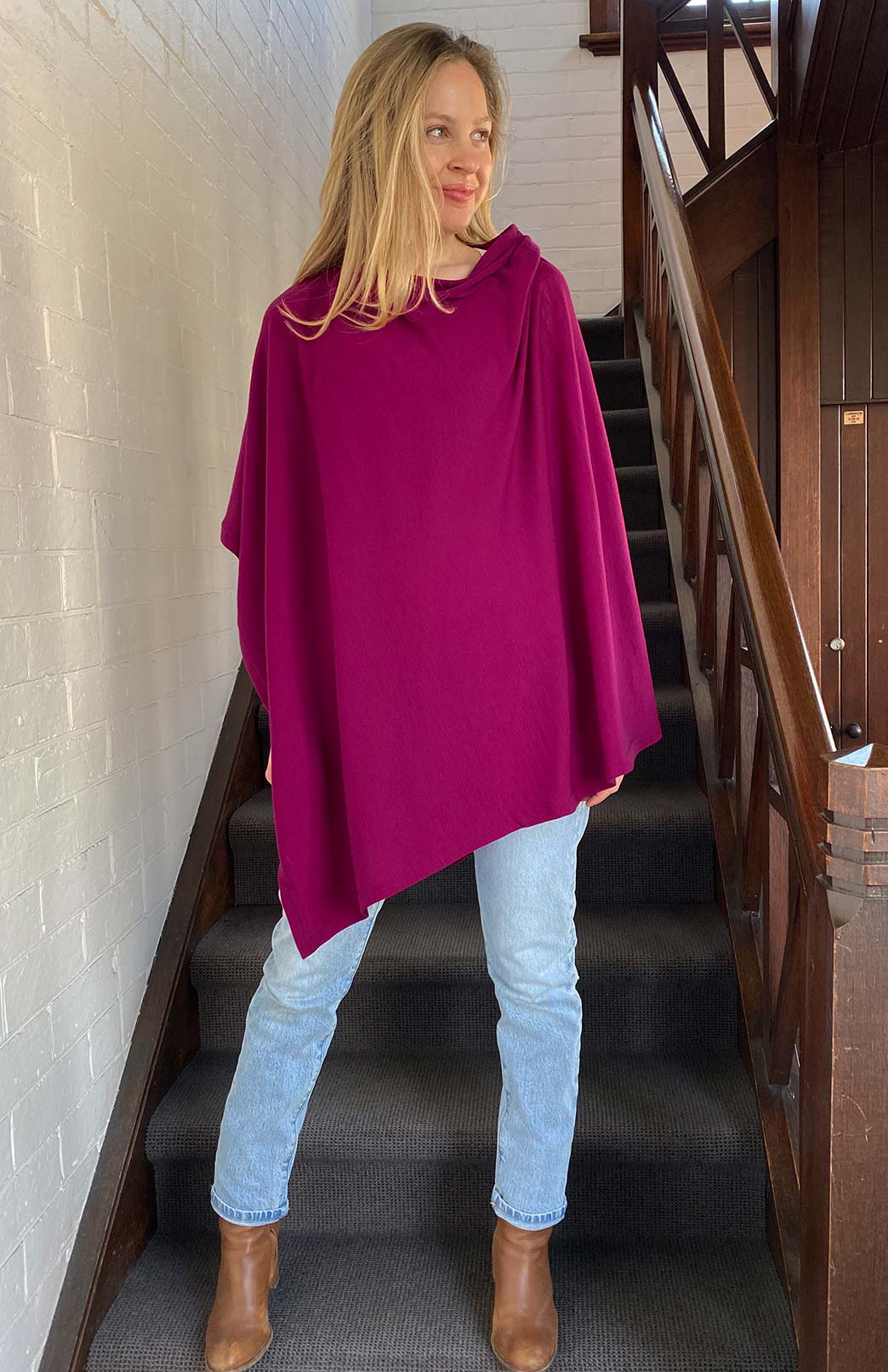 Magenta Women's Merino Wool Plain Poncho