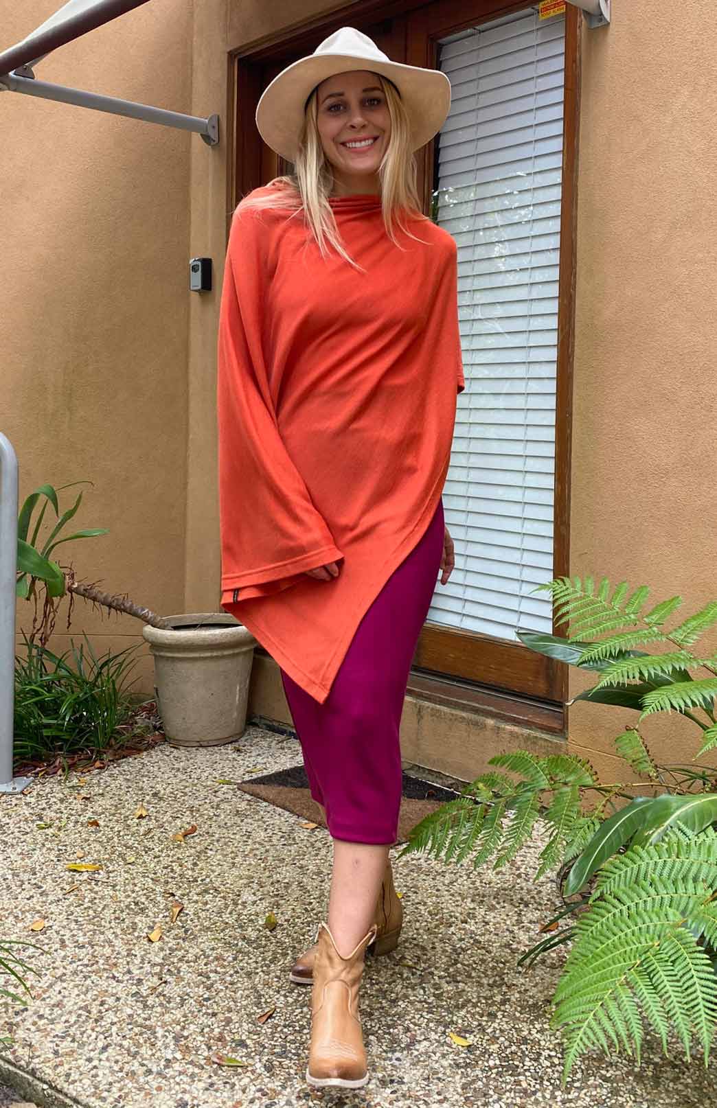 Burnt Orange Women's Merino Wool Plain Poncho