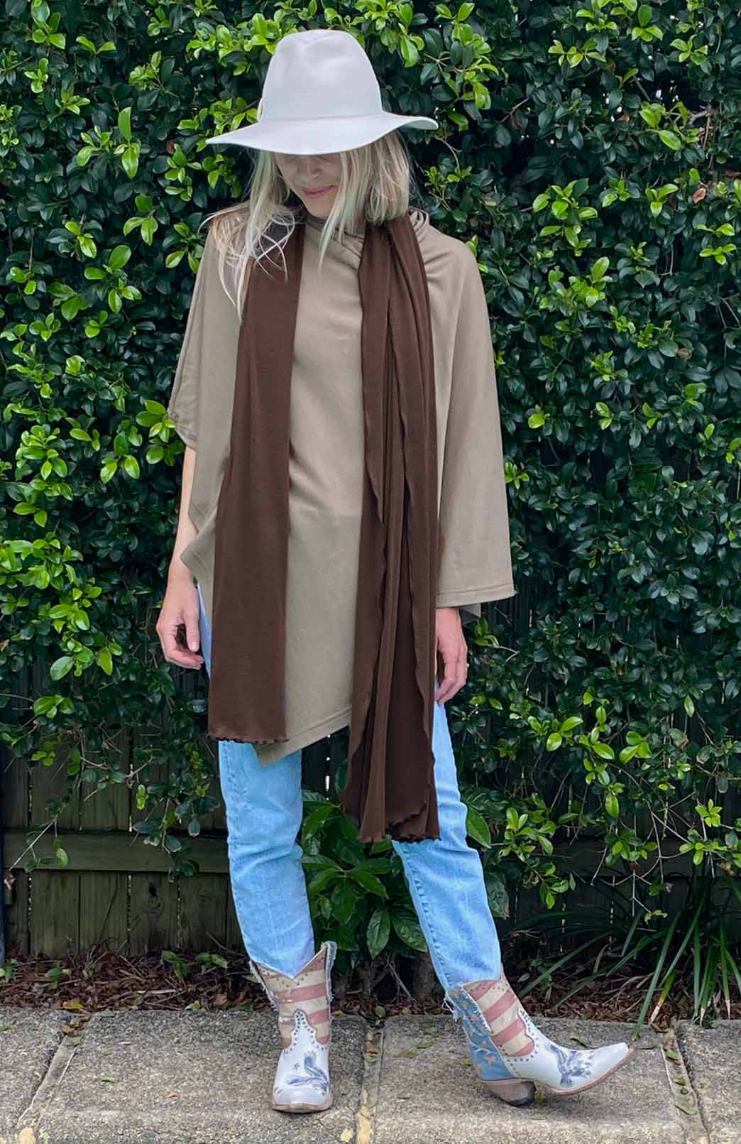 Caramel Women's Merino Wool Plain Poncho