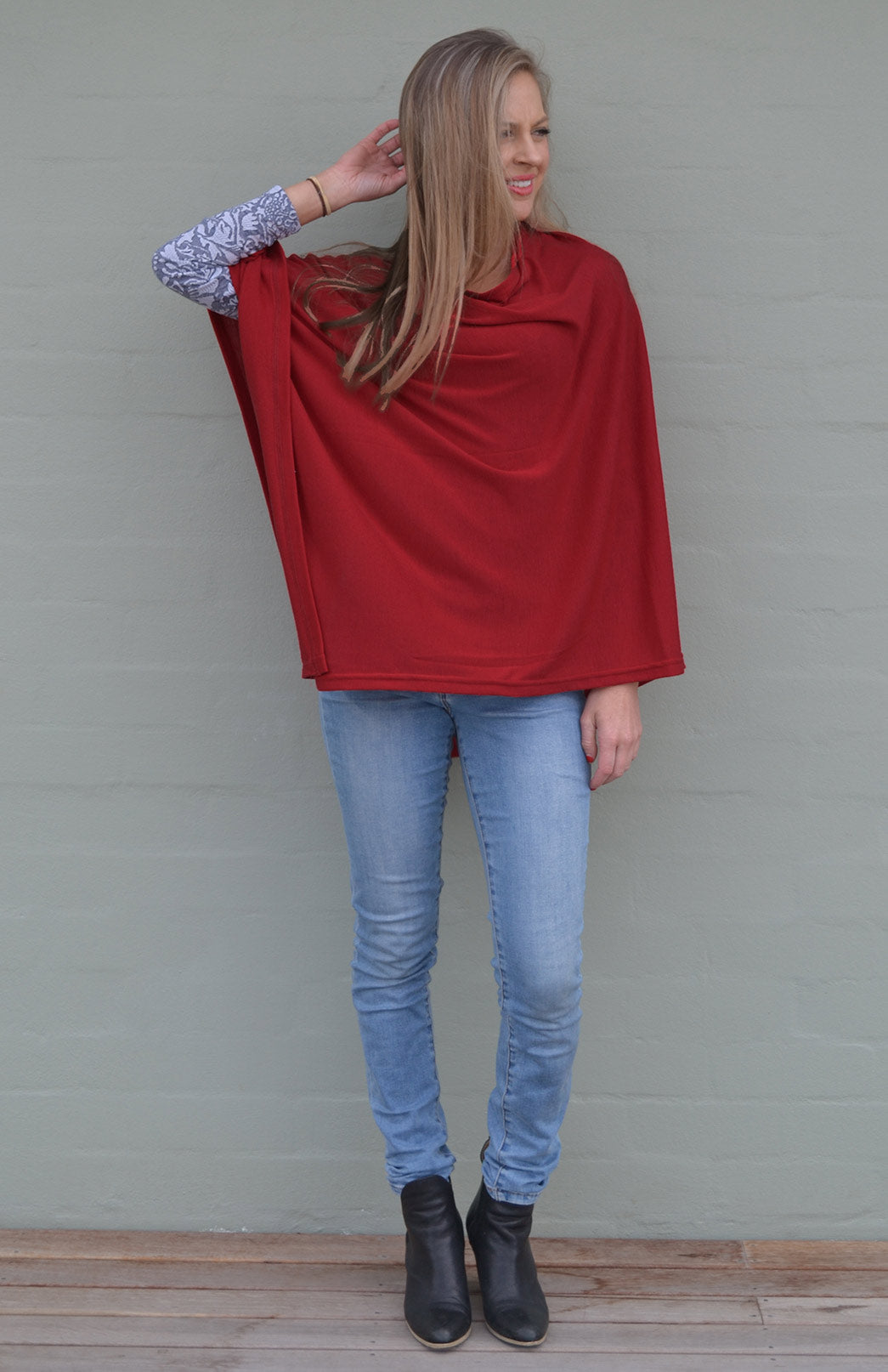 Chilli Red Women's Merino Wool Plain Poncho