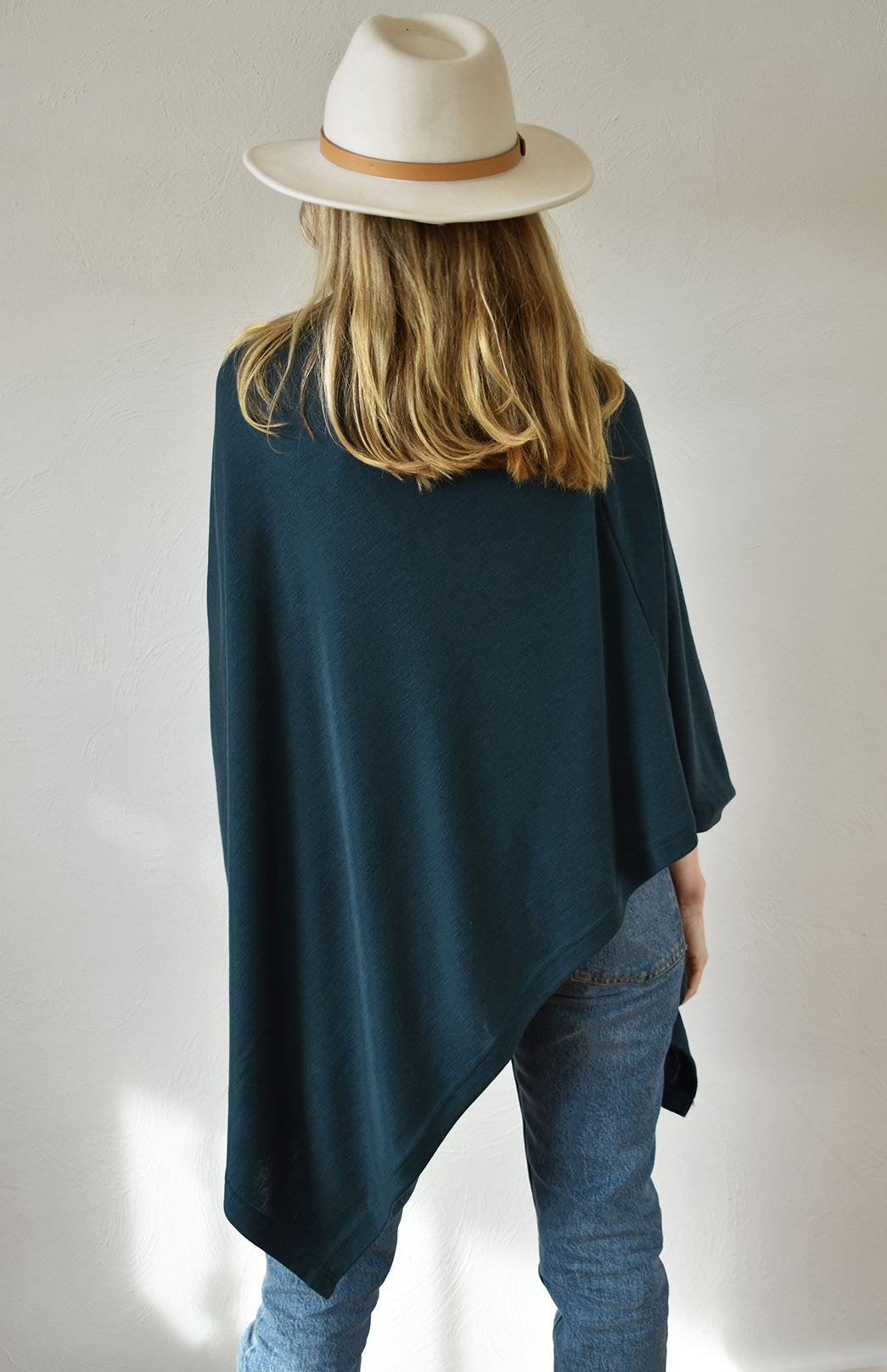 Deep Sea Green Women's Merino Wool Plain Poncho