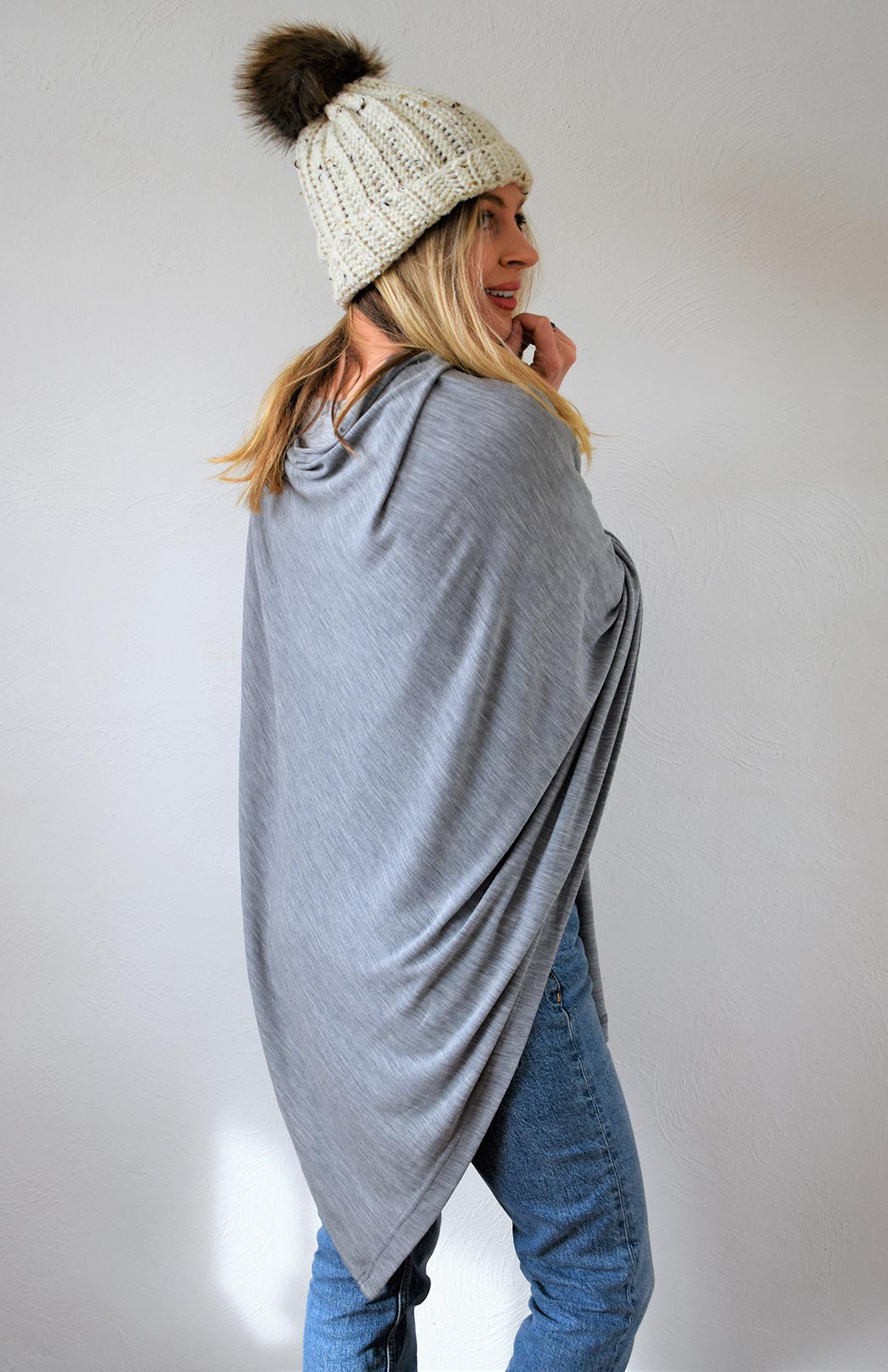 Grey Marl Women's Merino Wool Plain Poncho