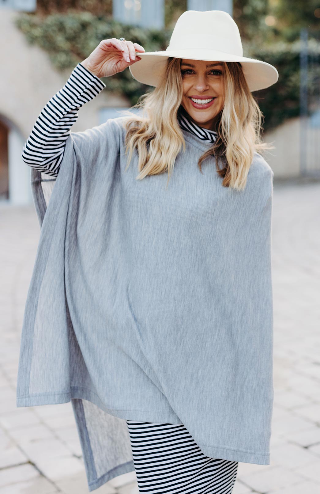 Grey Marl Women's Merino Wool Plain Poncho