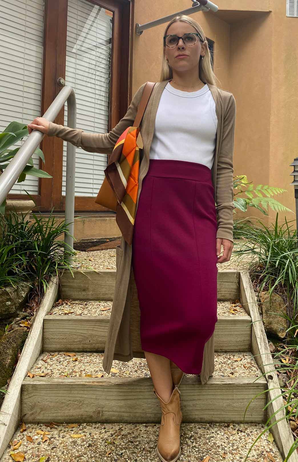 Caramel Women's Slimline Long Cardigan with side pockets