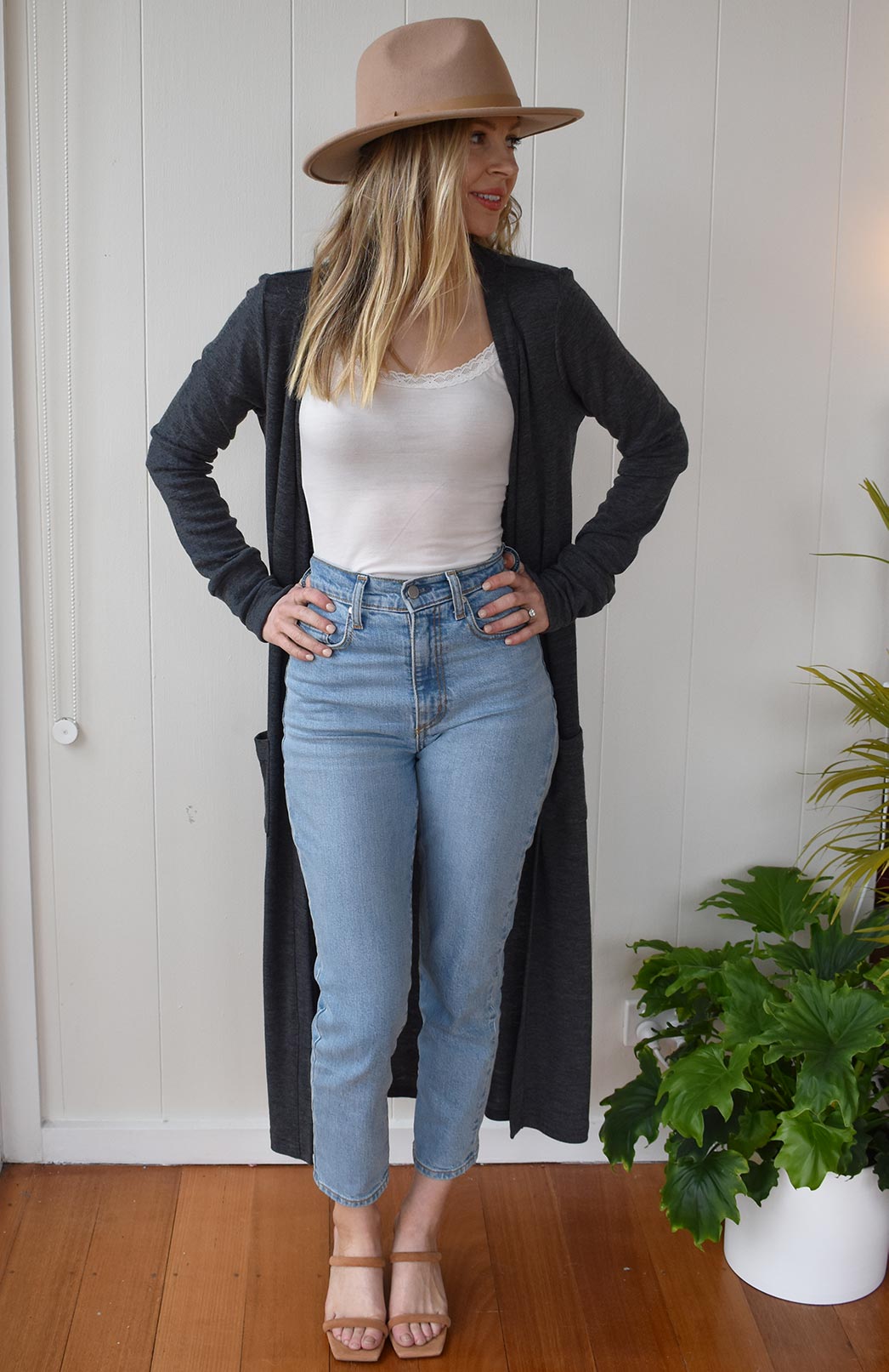 Charcoal Marl Women's Slimline Long Cardigan with side pockets