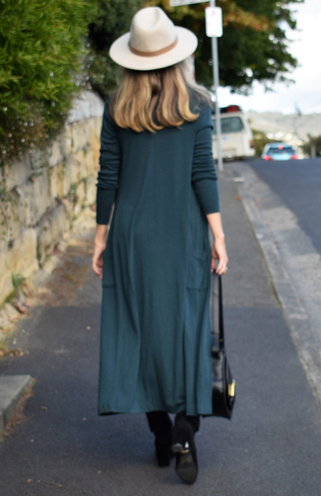 Deep Sea Green Women's Slimline Long Cardigan with side pockets