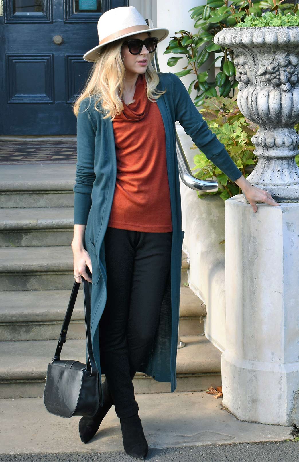 Deep Sea Green Women's Slimline Long Cardigan with side pockets