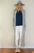 Grey Marl And Ivory Stripe Women&#39;s Slimline Long Cardigan with side pockets
