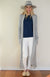 Grey Marl and Ivory Stripe Women&#39;s Slimline Long Cardigan with side pockets
