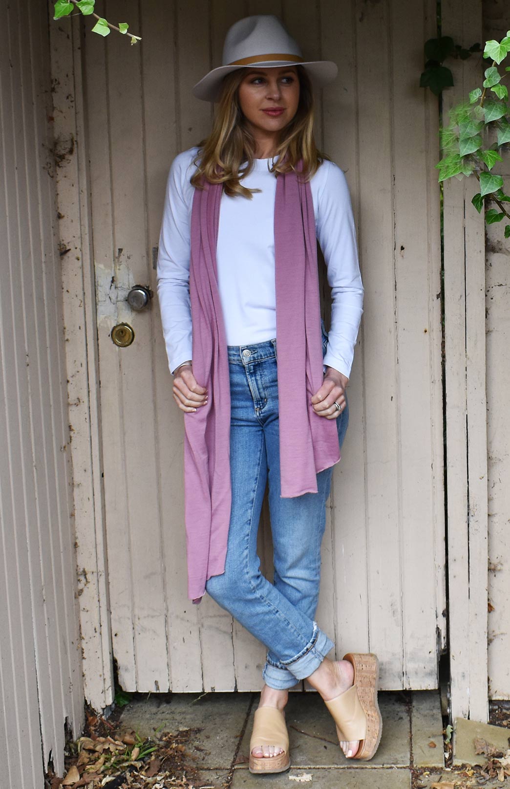 Dusty Pink Women's Merino Wool Plain Scarf
