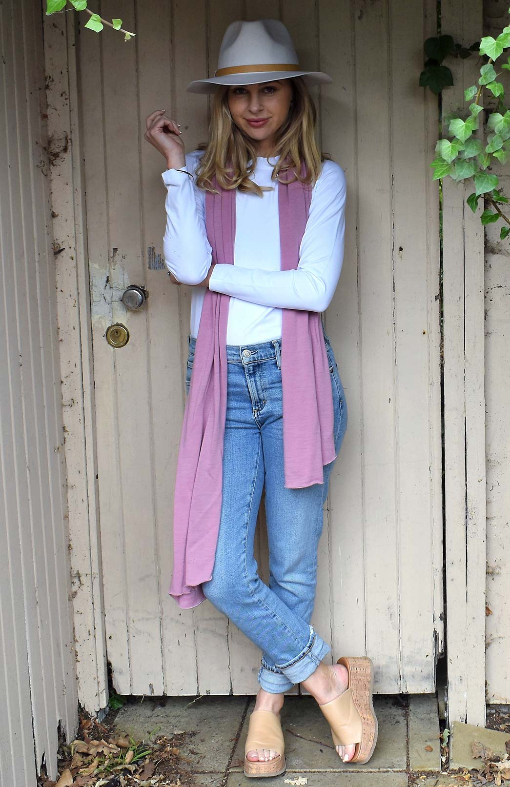 Dusty Pink Women's Merino Wool Plain Scarf