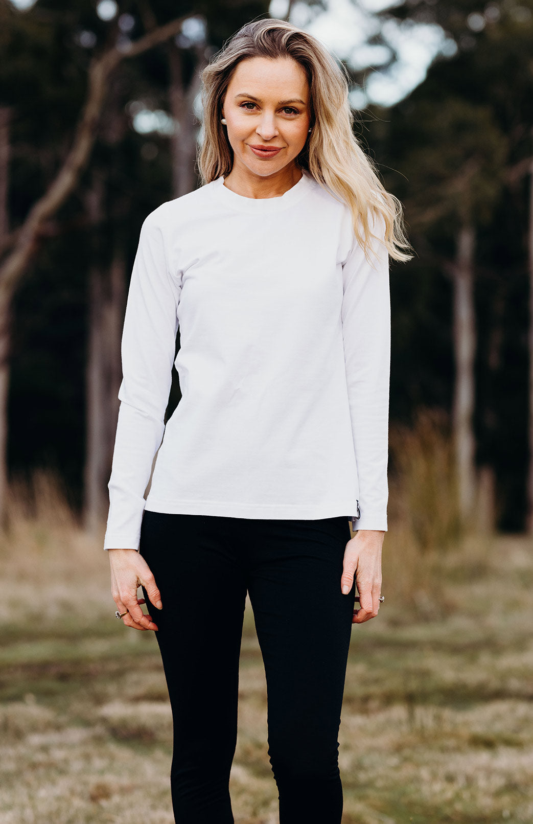 Crisp White Women&#39;s Organic Cotton Long Sleeve High Neck Basic Tee
