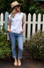 Crisp White Women&#39;s Organic Cotton Cap Sleeve High Neck Basic Tee
