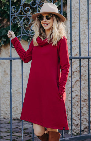 Cowl Neck Swing Dress - Modal Fleece