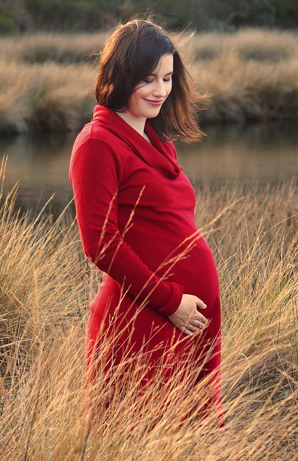 Chilli Red Women's Merino Wool Cowl Neck Fleece Swing Dress with Pockets